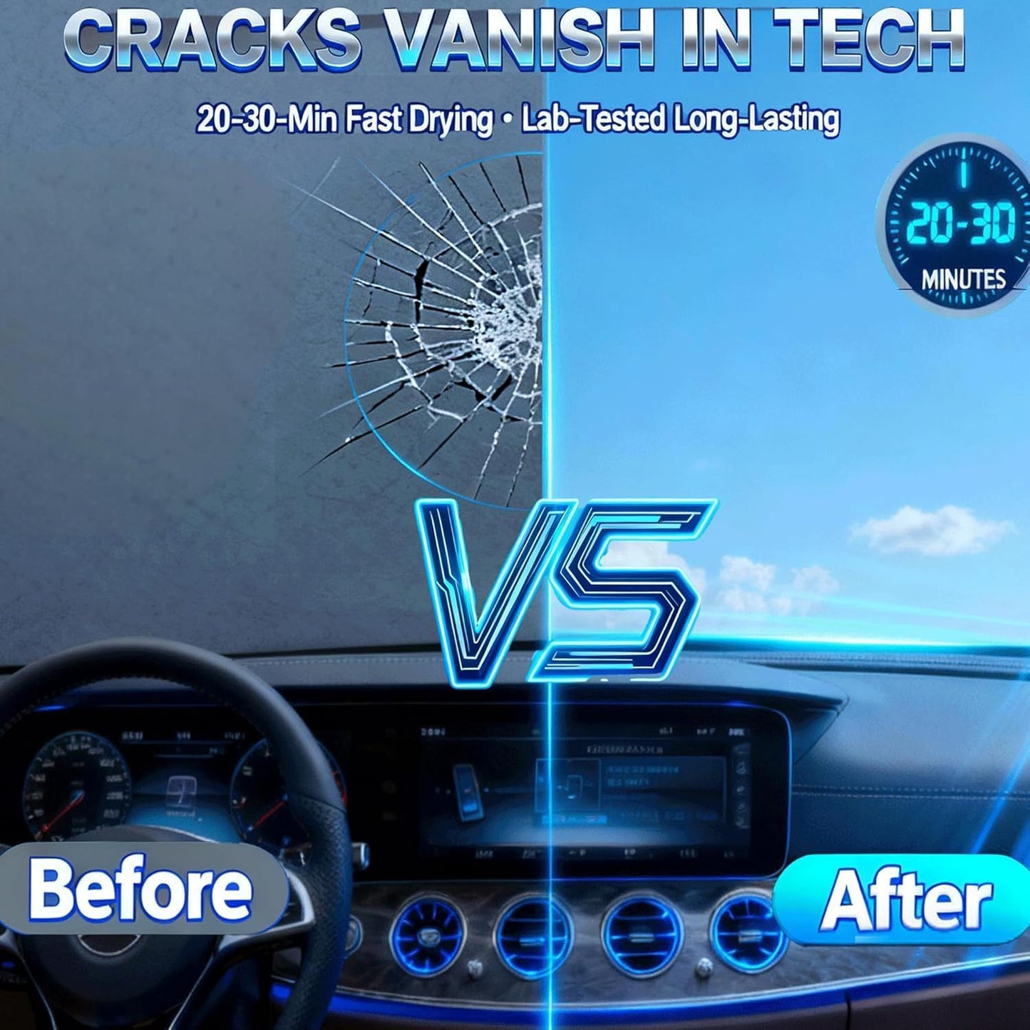 Windshield Repair Kit, Windshield Crack Repair Kit,2 Pcs Car Glass Repair Kit Quick Fix for Chips & Cracks, Windshield Chip Repair Kit, Automotive Nano Repair Kit（Blue）