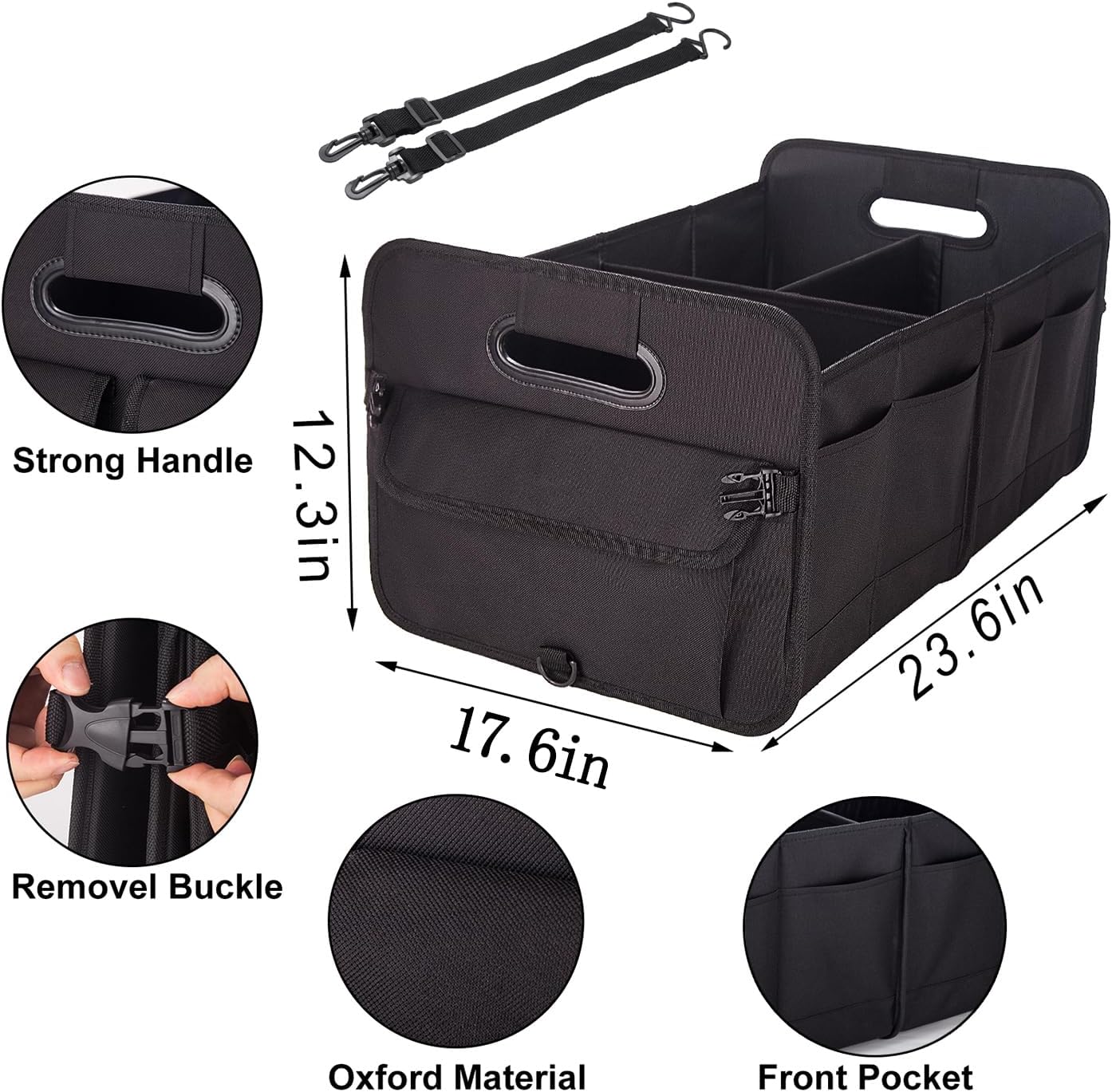 titiyiof Trunk Organizer For Suv & Sedan,Car Organizers and Storage, Waterproof Collapsible & Adjustable Straps,70L Sturdy Car Organization for Car Accessories, Tools,Sundries,2-3 Compartment（Black