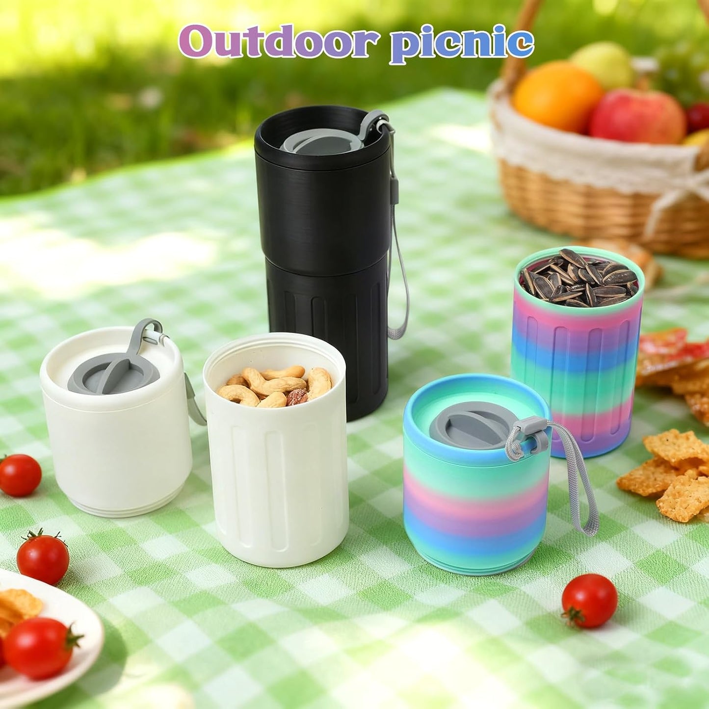 Portable Sunflower Seed Cup with Shell Storage, 3D Printed Pistachios Nut Snack Bowl Containers for Outdoor/in Car/Travel/Sports Games, Seed Lovers Gift - Black