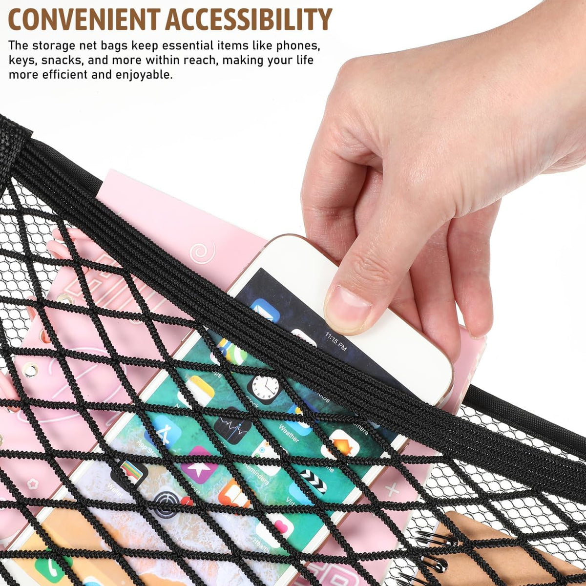 iplusmile 4Pcs Mesh Cargo Net Organizer for Car Trunk Storage Elastic Rear Trunk Boot Storage Net Pouch for SUV Truck Rv 16X10 Inch Pocket for Automotive and Outdoor Use
