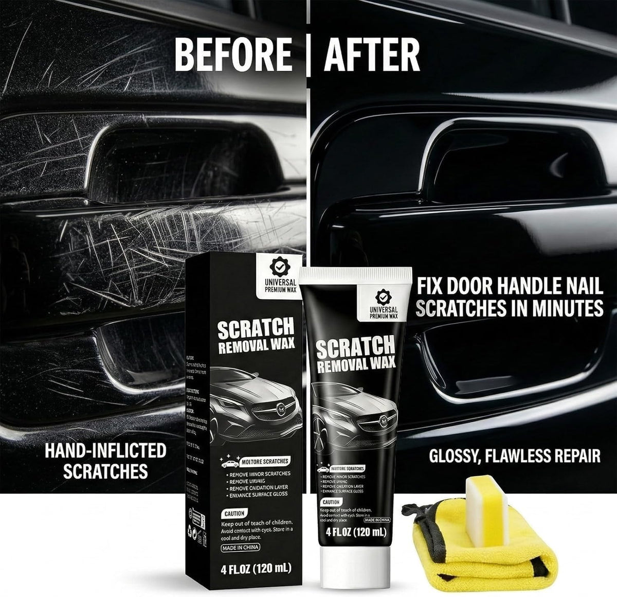Car Scratch Remover 2-Pack, Premium Auto Paint Restorer Wax & Swirl Eraser Kit with Sponge & Microfiber Towel, Safe for Universal Colors, DIY Clear Coat Polishing Compound for Scuffs