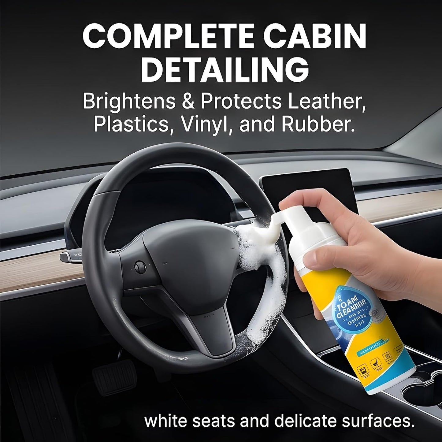 Interior No Rinse Foam Cleaner Premium Car Seat Cleaner Foam Upholstery Cleaner Car Headliner Dry Foam No Rinse Cleaner Leather Fabric Furniture White Shoe Carpet Detailer (Foam Cleaner, 150ml, 2PC)