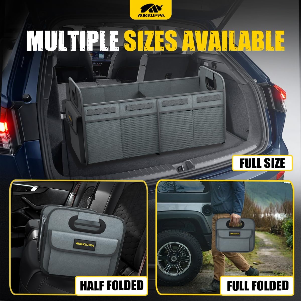 MIKKUPPA Car Trunk Organizer - 70L Collapsible Trunk Organizer with Reinforced Handles for Groceries, Car Storage Organizers for SUV Auto Truck Van with Non Slip Bottom (Gray)