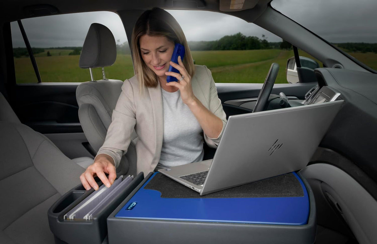 AutoExec Efficiency GripMaster Car Desk for Your Vehicle Workstation and Mobile Office, Blue