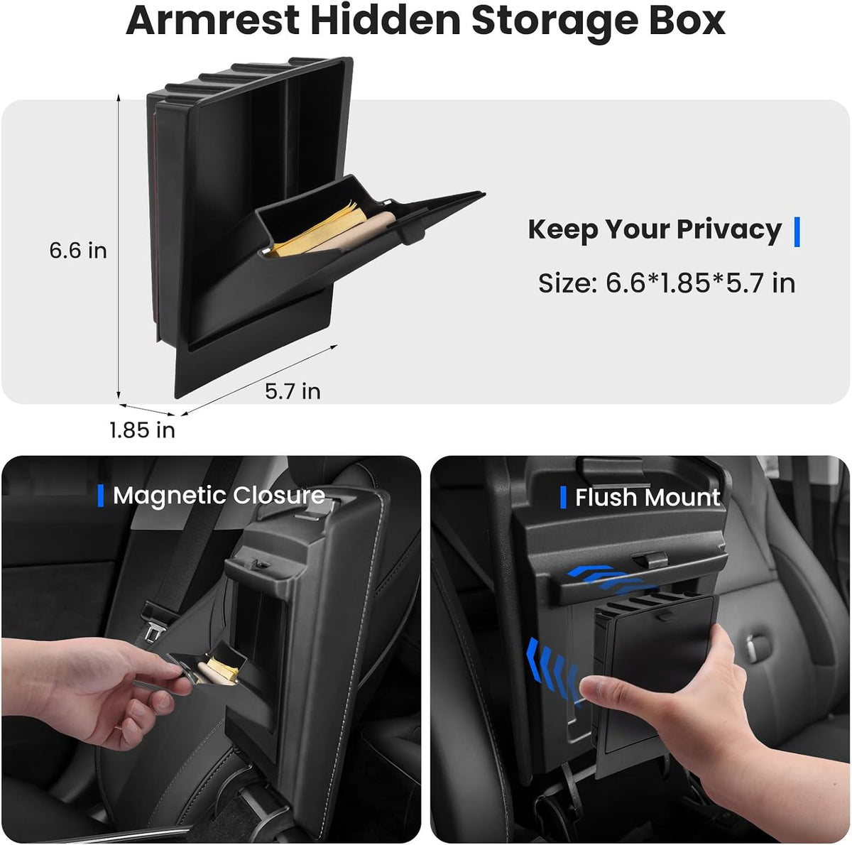 4Pcs Center Console Organizer Tray for Tesla Model 3 2021-2023 and Model Y 2021-2024 Interior Accessories, Armrest Hidden Storage Box for Model 3 21 22 23, Cup Holder Insert for Model Y 21 22 23 24