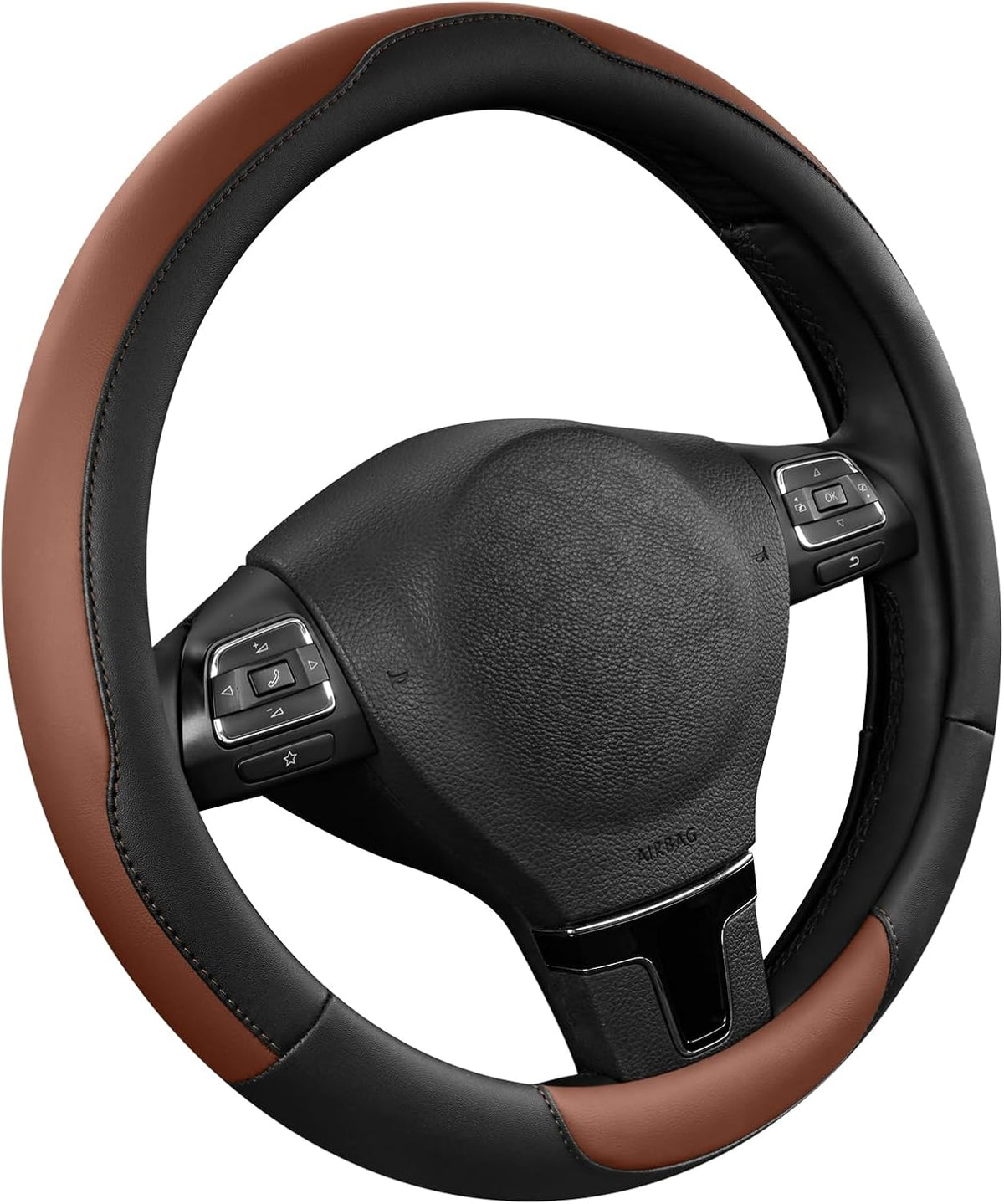 Road Comforts Steering Wheel Cover, Breathable Anti-Slip Leather Steering Wheel Cover, Universal Fit 14.5–15 Inch, Comfortable Grip - Green Color