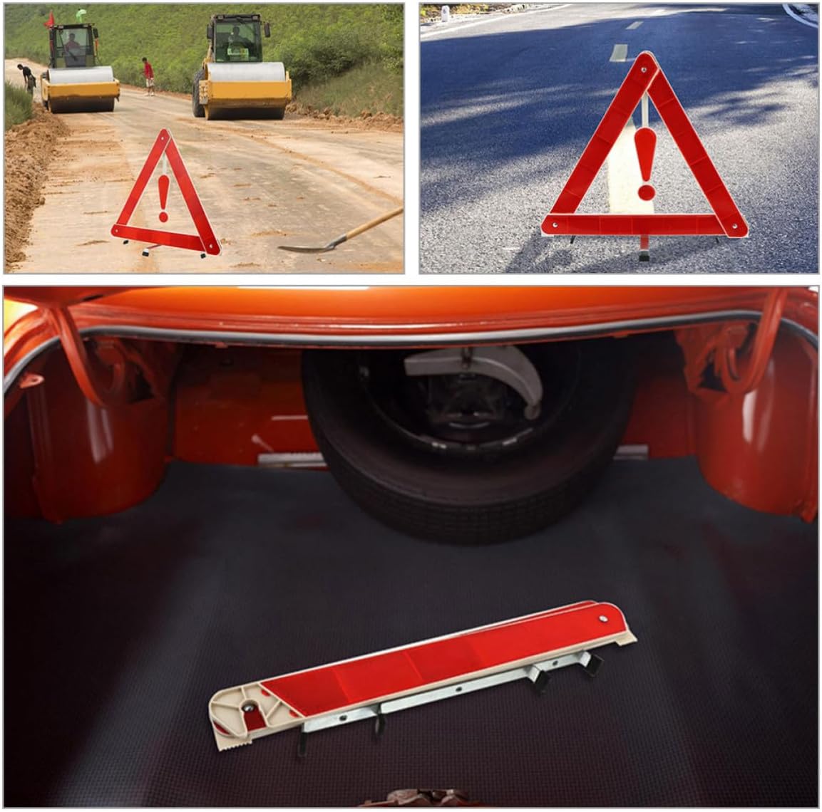 3pcs Reflective Warning Triangles for Vehicles Emergency Triangle for Roadside Use Portable and Stable in Windy and Rainy Conditions Pvc and Abs Plastic Material
