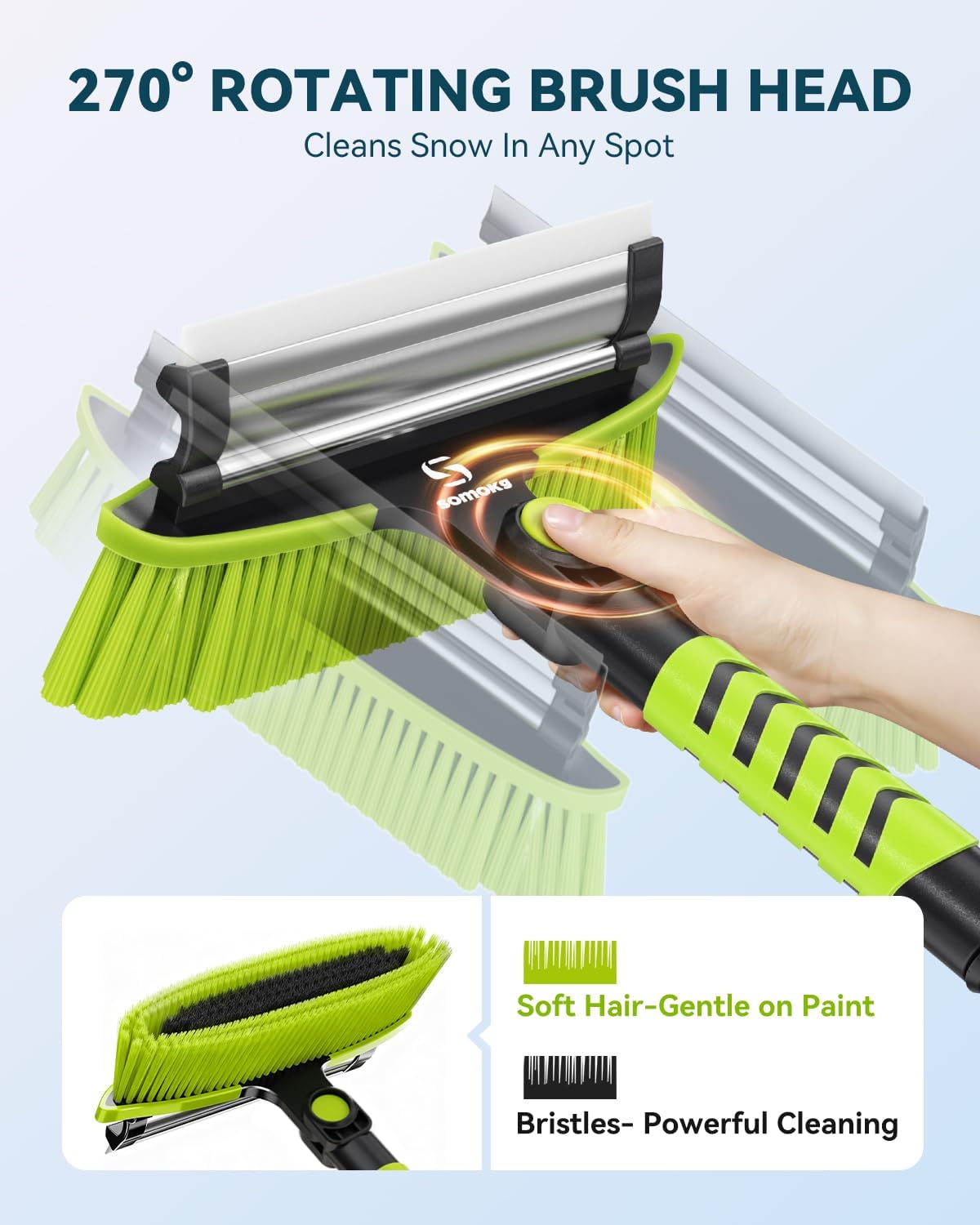 Upgraded 60'' Snow Brush & Snow Shovel with 2 Ice Scrapers, Extendable Snow Brush for Car Windshield with Squeegee, 4-in-1 Detachable Winter Snow Remover for Cars, SUVs, Trucks