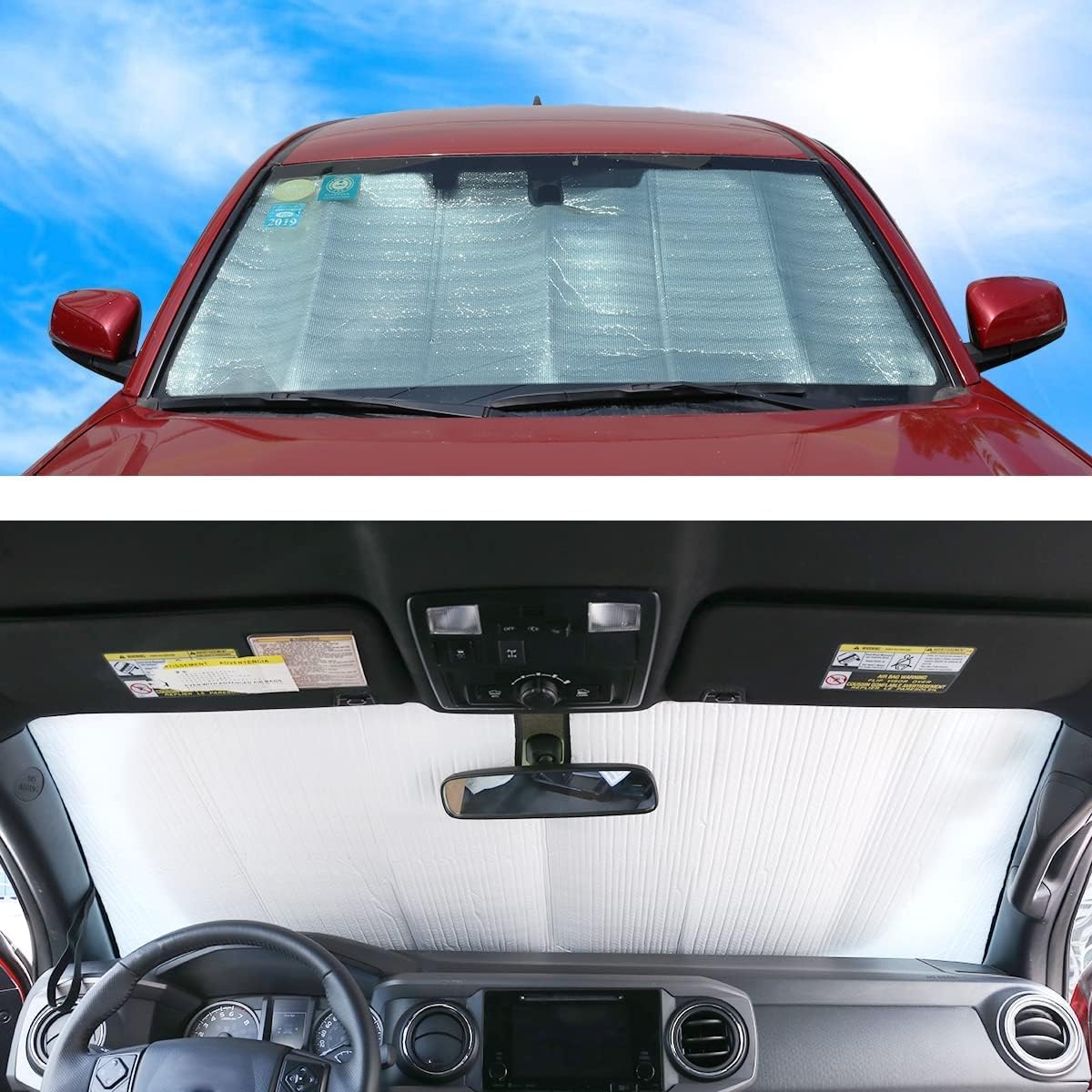 Car Windshield Sun Shade Compatible with Toyota Tacoma 2006-2026 Auto Windshield Sunshades Foldable Blocks UV Rays Sun Visor to Keep Your Vehicle Cool and Damage Free (Style A)