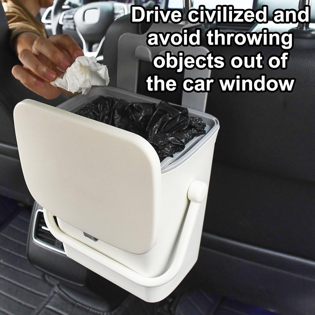 Leakproof Car Trash Can with Lid, Hanging Back Seat Garbage Bin Waterproof, Ideal for Cars/SUVs/Trucks/Road Travel