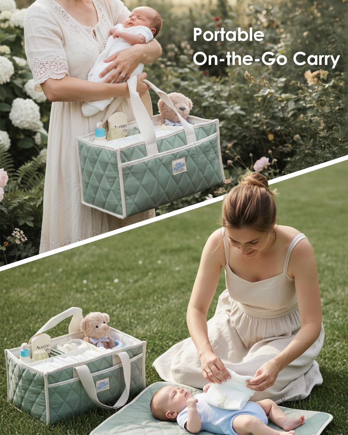 Baby Diaper Caddy Organizer – Nursery Storage Basket with Removable Divider, Stylish Diaper Caddy for Changing Table, Portable Car Caddy Organizer for Newborn Essentials, Large Capacity & Side Pockets