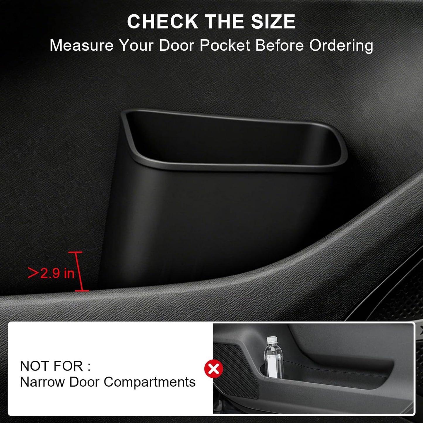 CARFIB 2 Pack Mini Car Trash Can, Car Door Trash Can for Wide Door Pockets, Open-Top Trash Bin, Waterproof TPE Organizer, Black