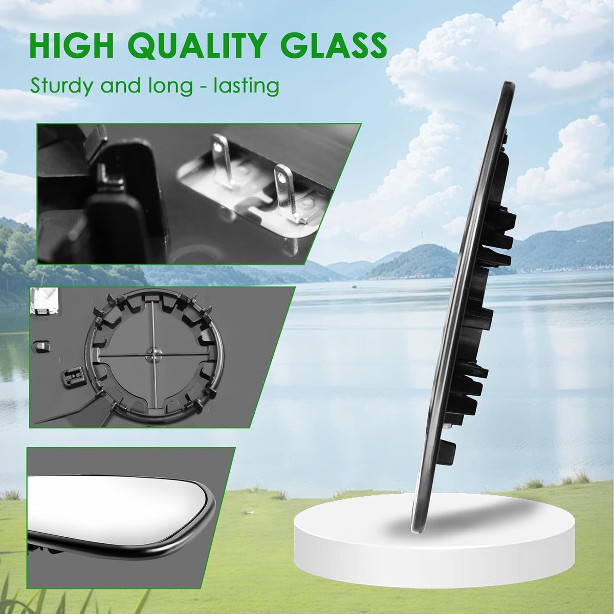 Driver Side Replacement Mirror Glass Compatible with Yukon Tahoe Escalade 2009-2014, Blind Spot Detection, w/o Auto Dimming, 20778440