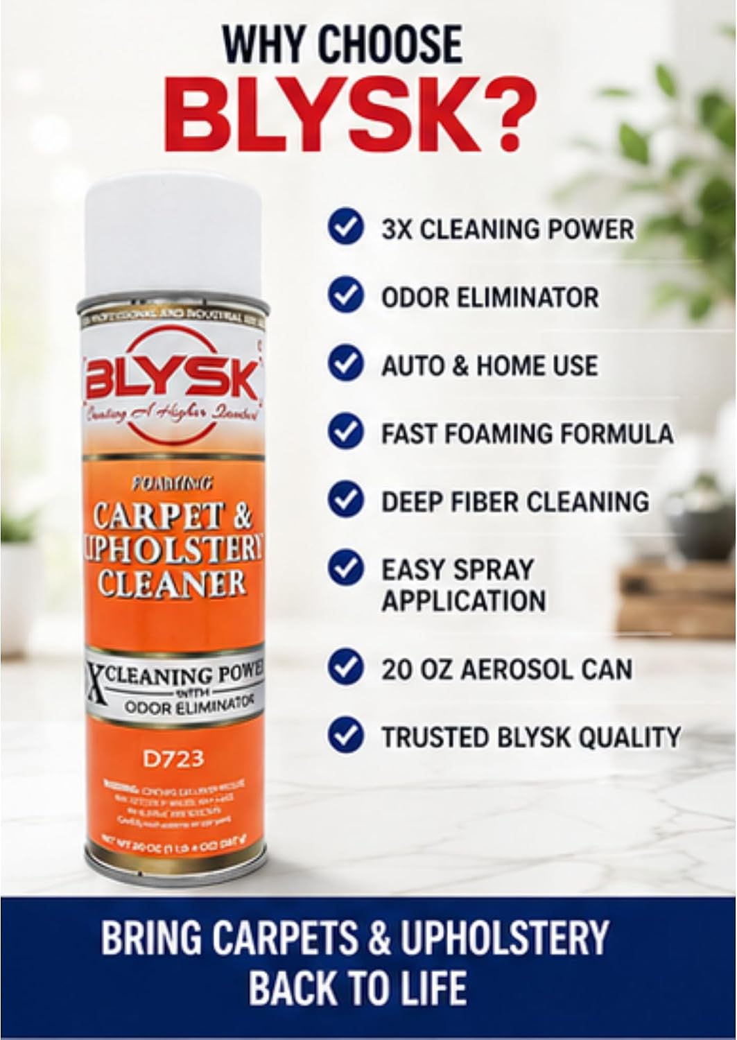 Carpet & Upholstery Cleaner, 20 oz, Foaming Formula | Odor Control, Stain Lift, Deep Clean, Fabric Care, Floor Mats, Interior Use, Furniture Care, Fast Action, Dirt Removal