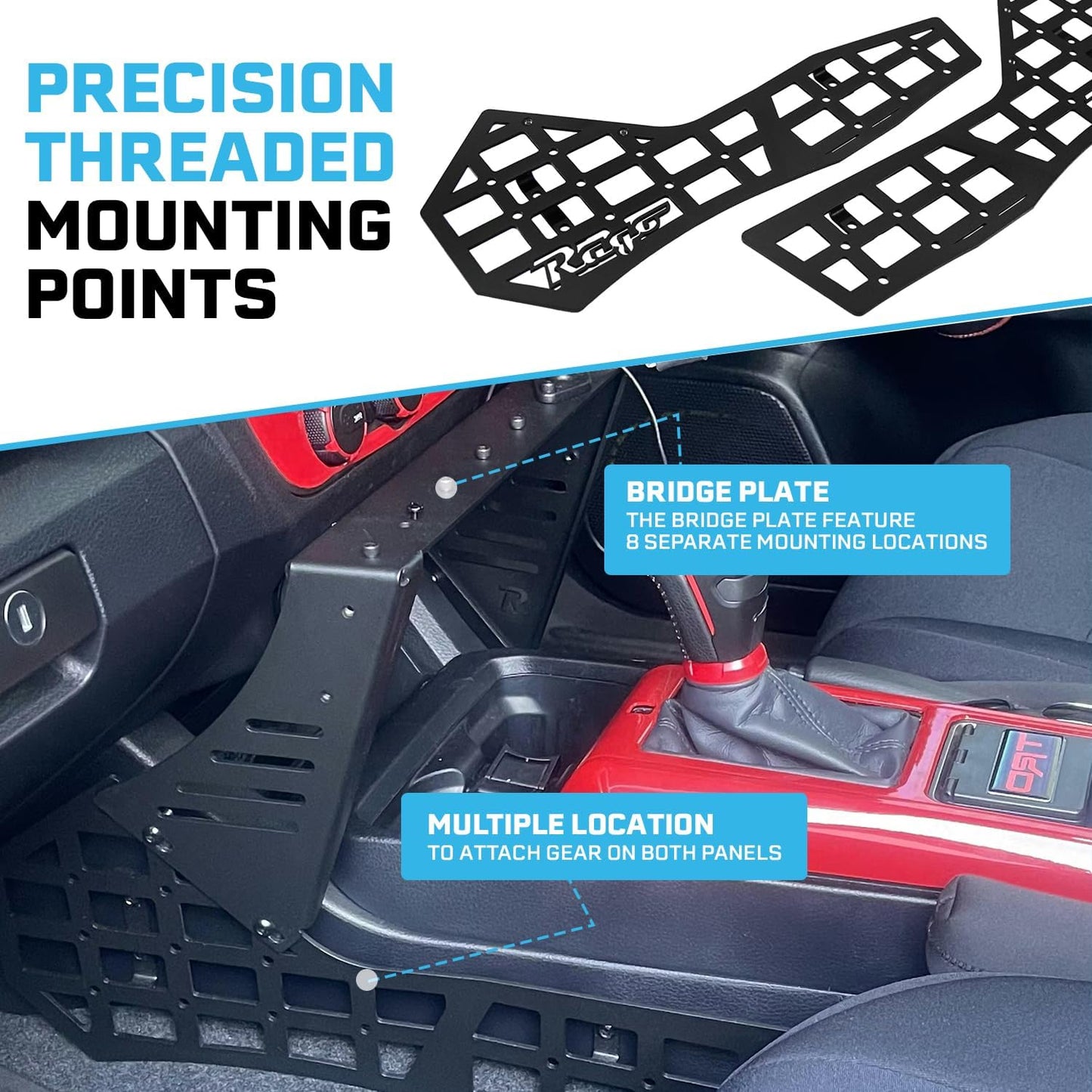 Rago Center Console Molle Storage Panel for 3rd Gen Tacoma 2016-2023 | Interior Organizer, Modular Gear Mount System for Tablets & GPS