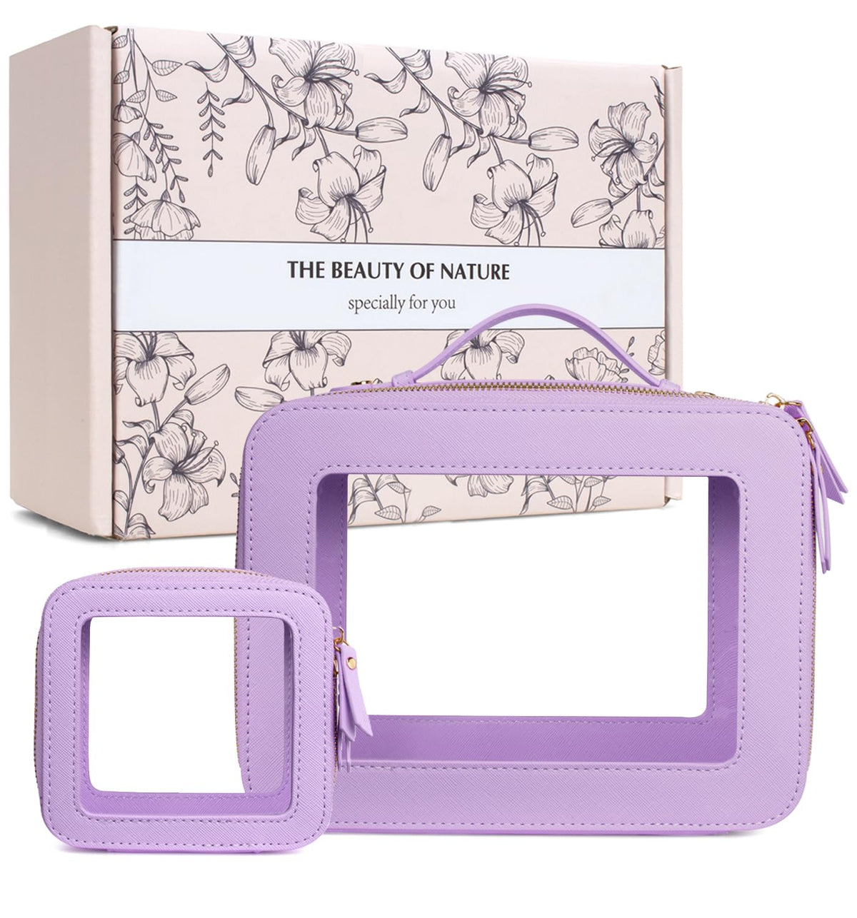LETGO Clear Sunscreen Makeup Bag Organizer,Travel Toiletry Bag Cosmetic Case for Women,Portable Beach Make Up Skincare Pouch Car Organizer Bag with Zippers for Essentials(Large-Purple)