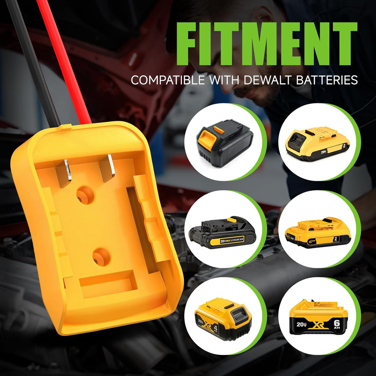 Adapter 20v with 6ft Jumper Cable Clamps Portable car Jump Starter for dewalt Jumper Power wheelscharger for dewalt Power Wheels Adapter