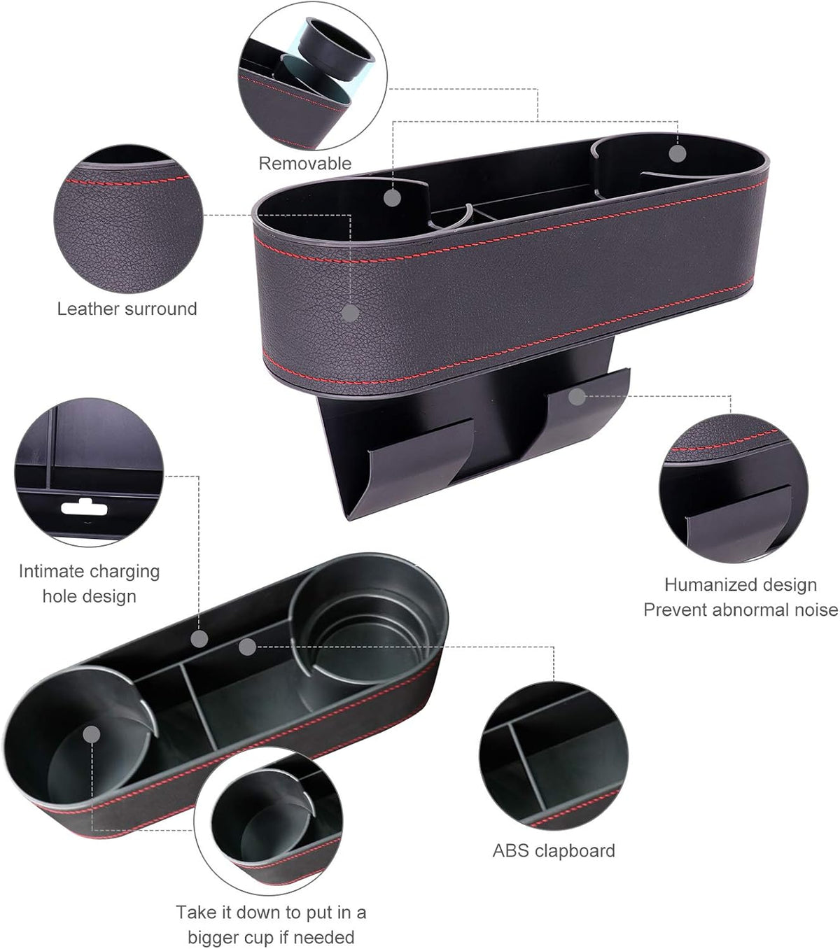 Car Seat Organizer Cup Drink Holders,Multifunctional Gap Filler Storage Box,Insert Organization Helps Reduce Distracted Driving&Holds Phone Mount Mug Bottle Cellphones Coasters Wallet Cards (Black)