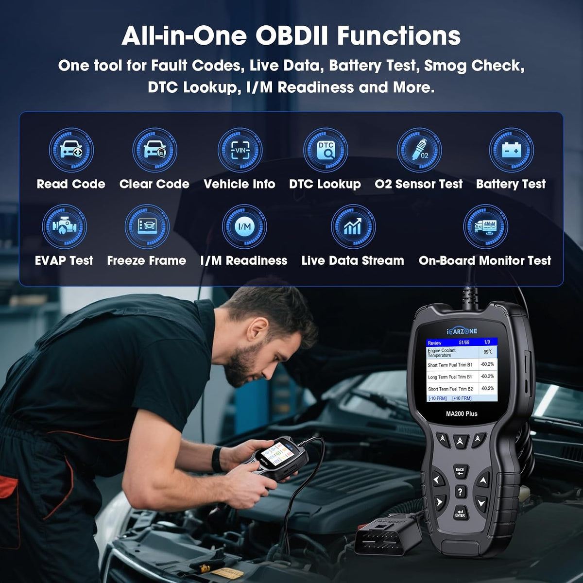 All Systems Bi-Directional Diagnostic Scan Tools MA200 Plus Code Reader for 10000+ Car Models 6 Services Live Data Battery Test Full OBD2 Scanner Lifetime Free Upgrade AutoVIN CAN FD