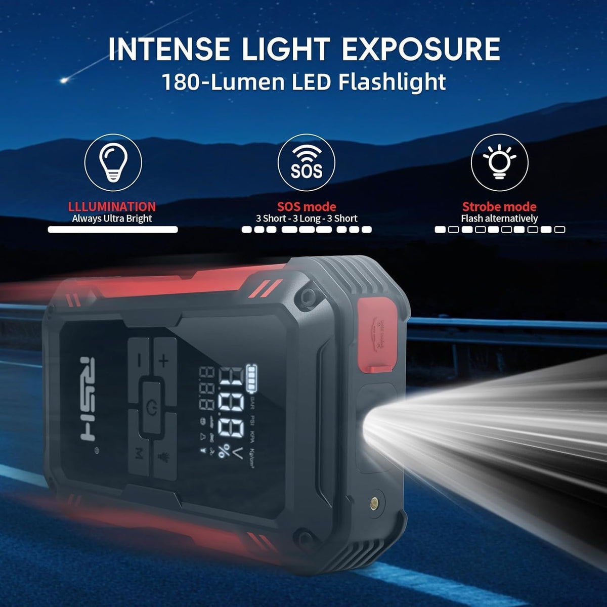 RSH Jump Starter with Air Compressor 4000A Peak Car Battery Jump Starter 150PSI Inflator Auto Booster 15000mAh Jump Box (up to 10L Gas,8L Diesel Engine) with LED Light,Quick Charger USB-C