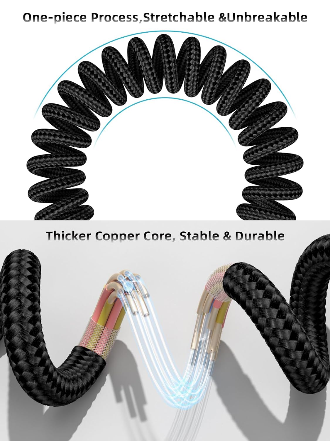 Quickeep Car Carplay Cable 2Pack 3ft Coiled USB A to USB C Fast Charge Cord