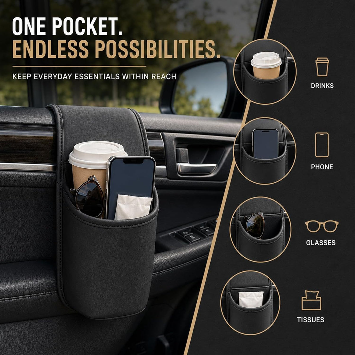 2027 New Leather Car Door Cup Holder for Window，Beige：2