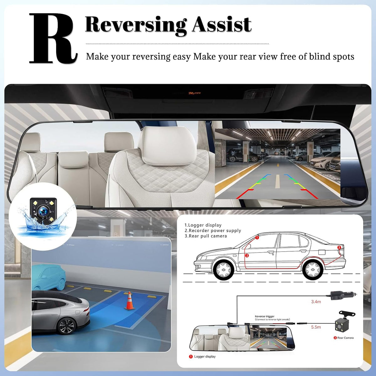 Mirror Dash Cam Front and Rear 1080p Full View 4.5" Camera