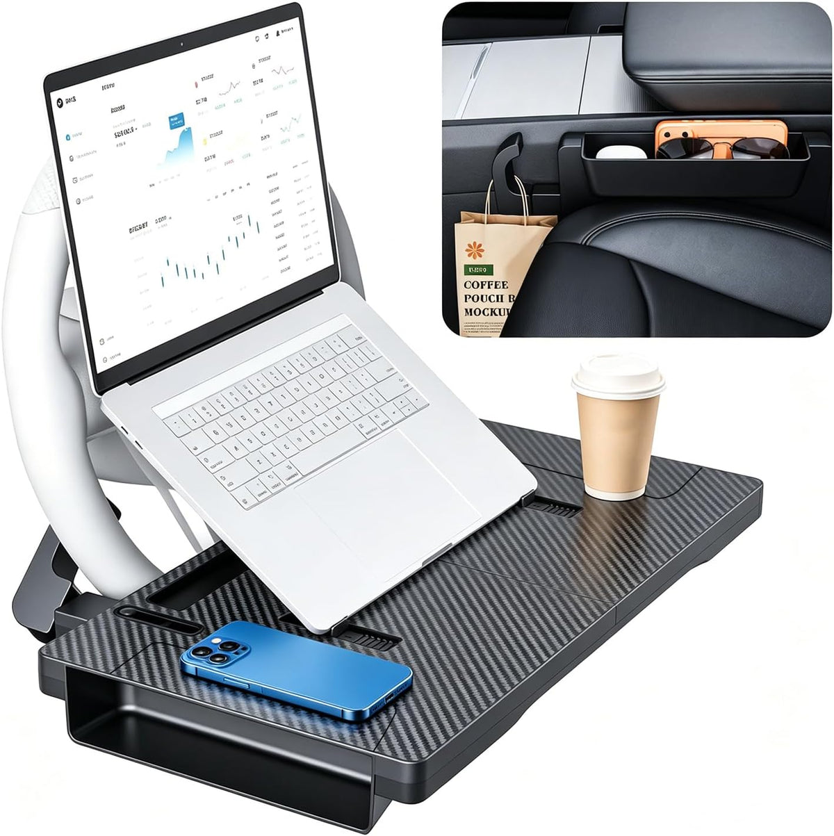 Tesla Model Y 3 Steering Wheel Desk Tray Car Laptop Seat Gap Organizer