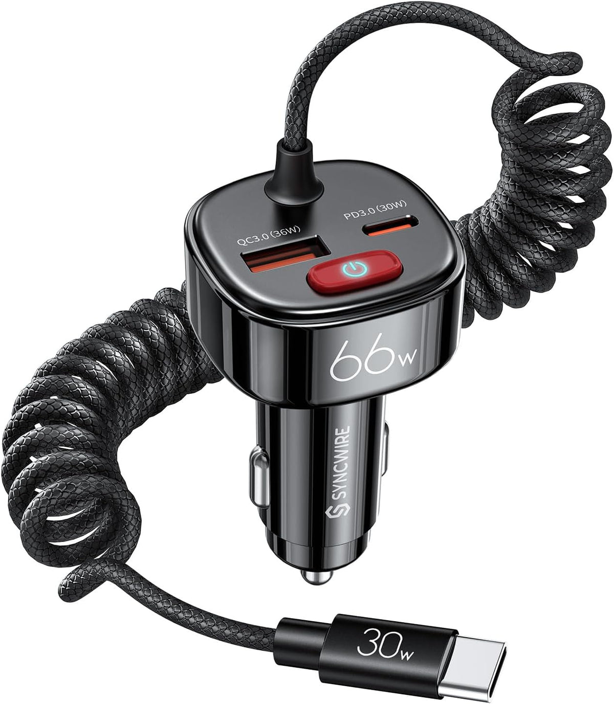 Syncwire USB C Car Charger 66W Super Fast Car Adapter with 6FT Coiled Cable