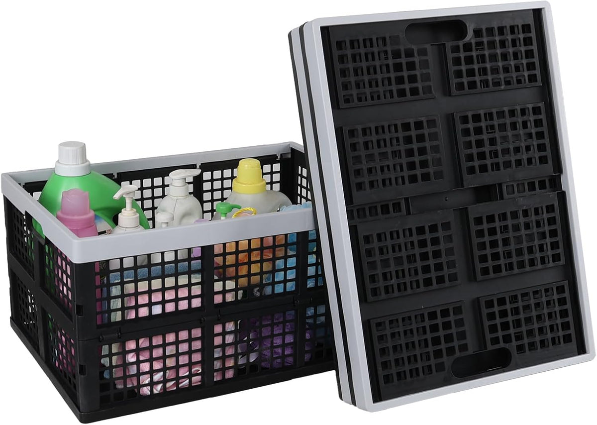 Yuright 3 Pack Folding Storage Crates, 67 L Plastic Stackable Utility Crate