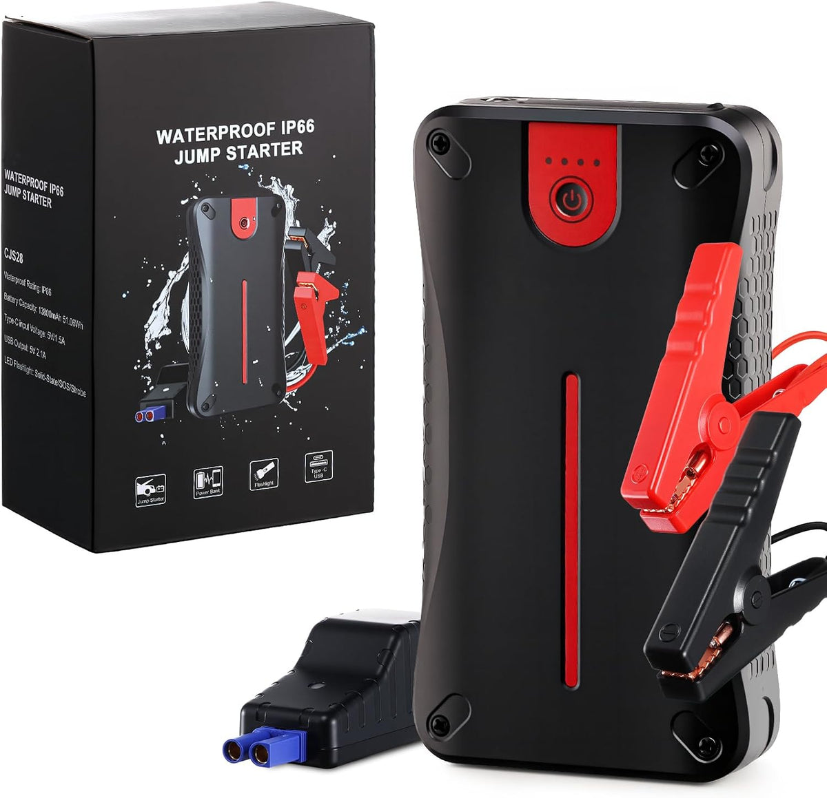 Car Battery Jump Starter, 3000A 12V Jump Starter with USB Quick Charge (UP to 7.0L Gasoline and 5.5L Diesel Engine), Portable Jump Box with 3 Modes Flashlight and Jumper Cable