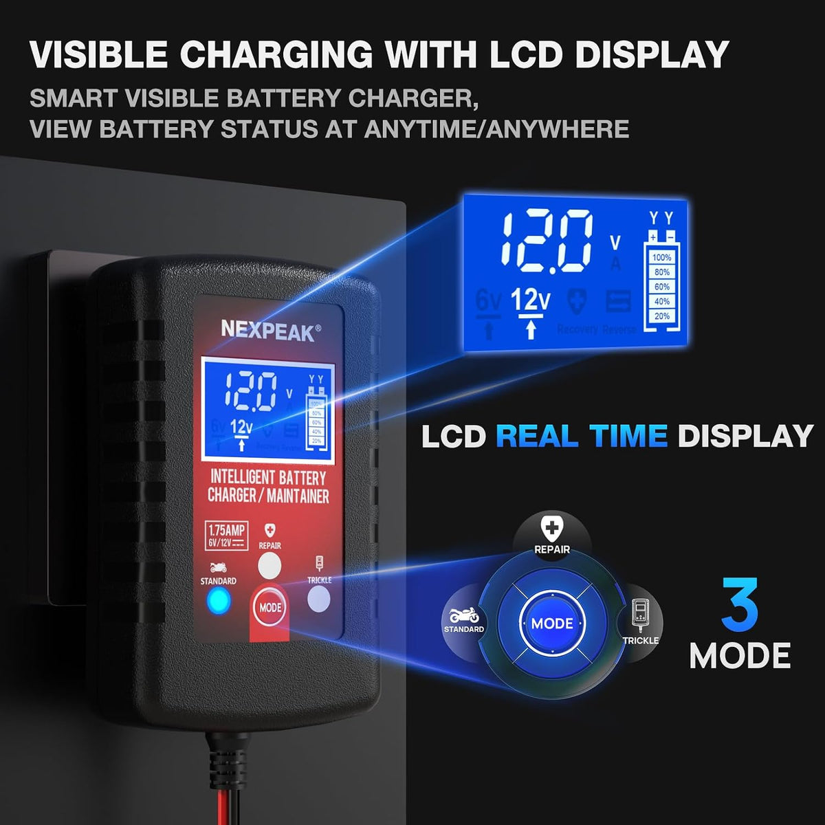 2-Pack 1.75A Car Battery Charger 6V &12V Battery Maintainer Trickle Charger