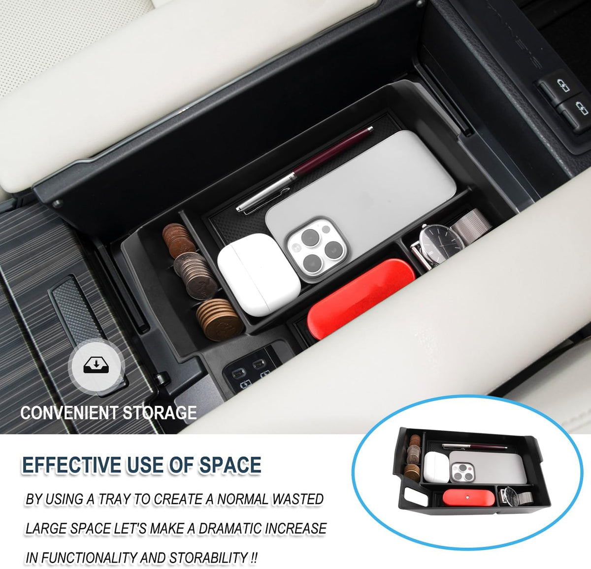 Ruiya 2025 Sienna Center Console Organizer for Toyota Sienna Accessories ABS Material Armrest Console Glove Tray Compatible with 2021 2022 2023 2024 2025 Toyota Sienna