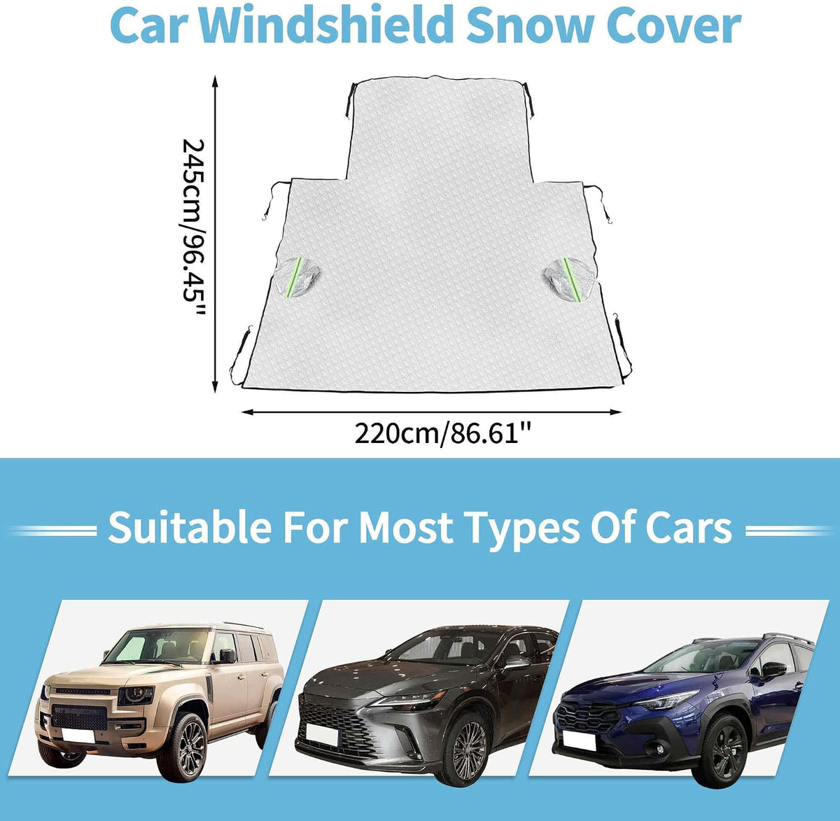 Heavy Duty Snow Car Cover 7-Layer Thickened Enlarge Windproof Waterproof Windshield Cover for Ice and Snow All-Season Versatility Universal Fit SUV/Truck/Sedan (96" x 87")
