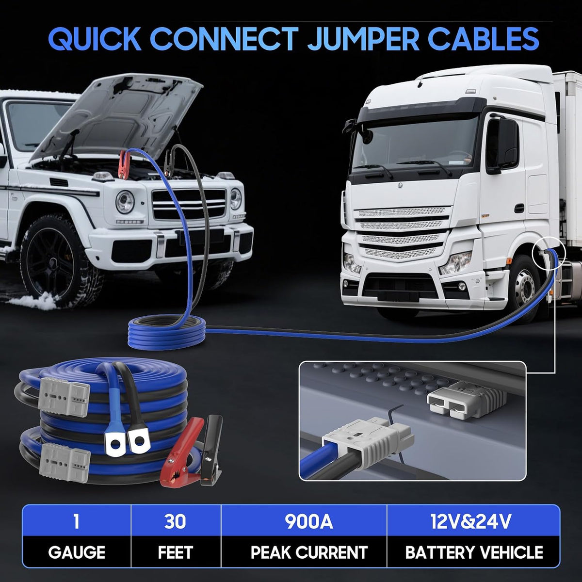 1 Gauge 30 Ft Heavy Duty Jumper Cables - 175A Anderson Connect