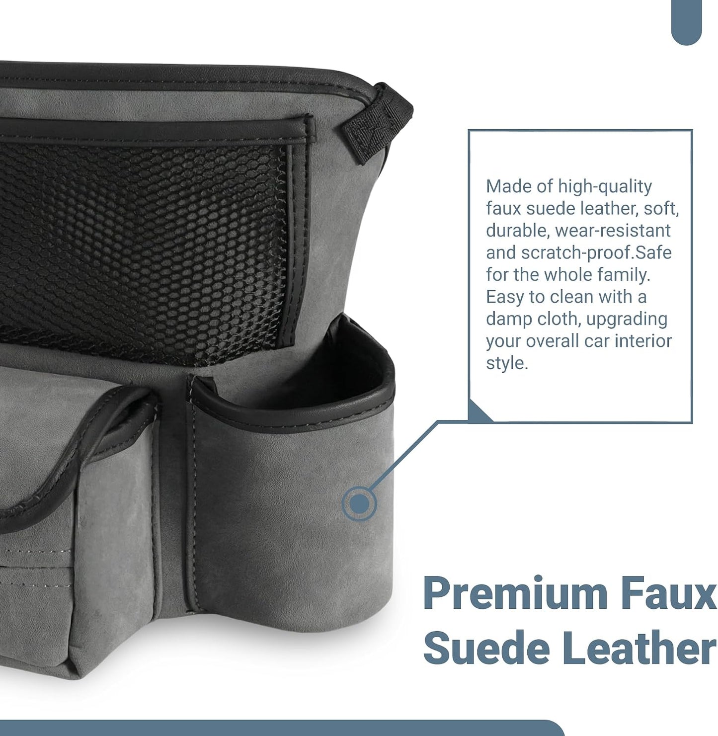 Car Seat Gap Organizer, Premium Faux Suede Leather Seat Gap Filler, Universal Front Seat Console Side Storage Box, Multifunctional Car Organizer for Phone, Wallet, Keys, Tissues and Documents