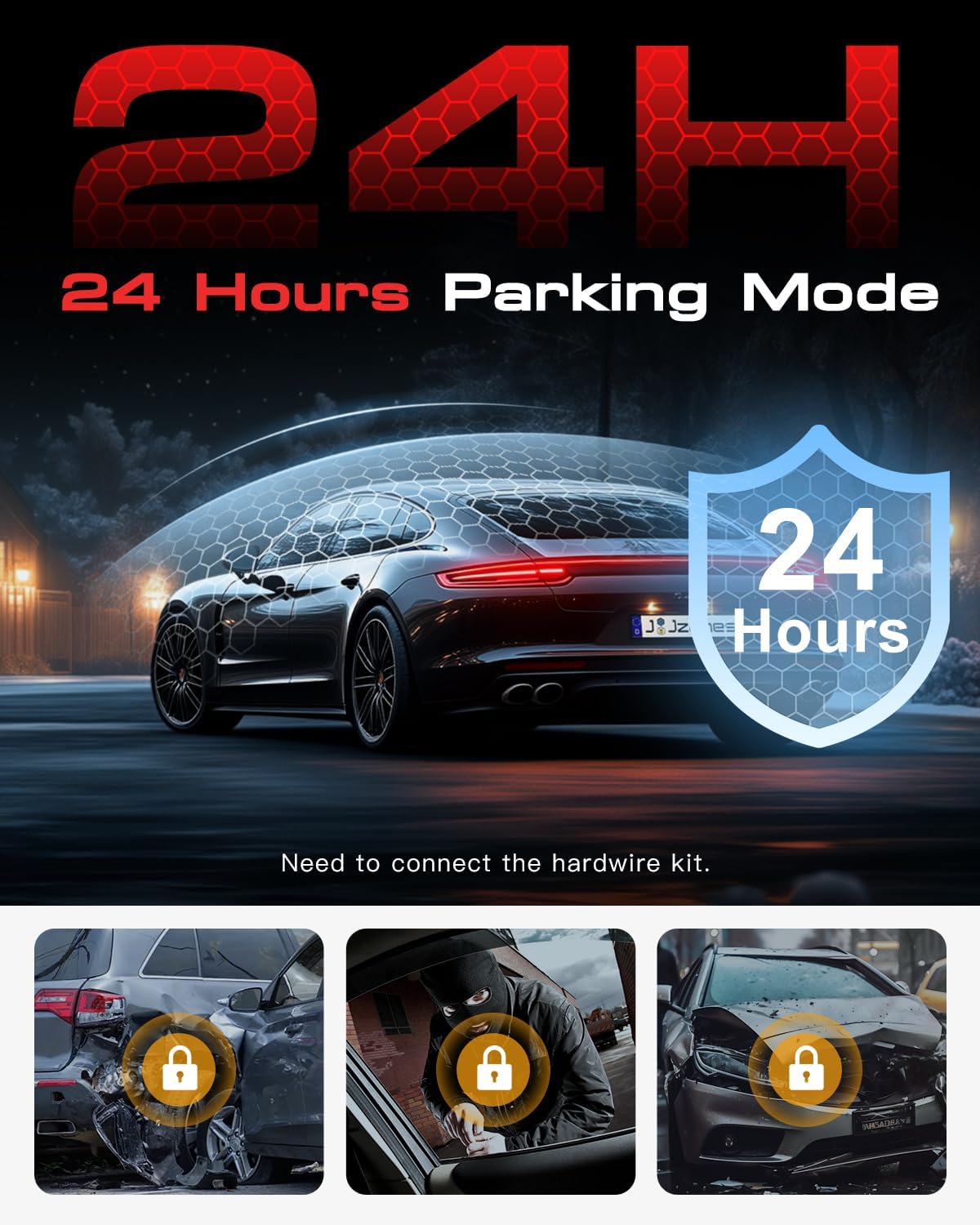 Jzones 4K 3-Channel Dash Cam Front and Rear with Cabin, STARVIS 2 Sensor, Dash Camera for Cars with WiFi 6, G-Sensor, Loop Recording, Night Vision, 24H Parking Mode, 64GB Card Included