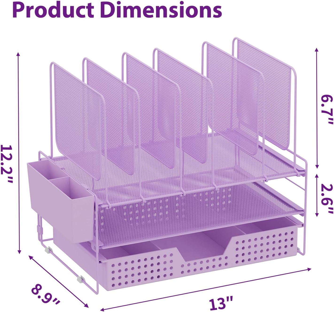 LEKETREE Desk Organizer, Office Organization with Vertical File Holder, File Organizer with Drawer and Pen Holder, Desk Accessories and Workspace Organizers for Home Office (Purple)