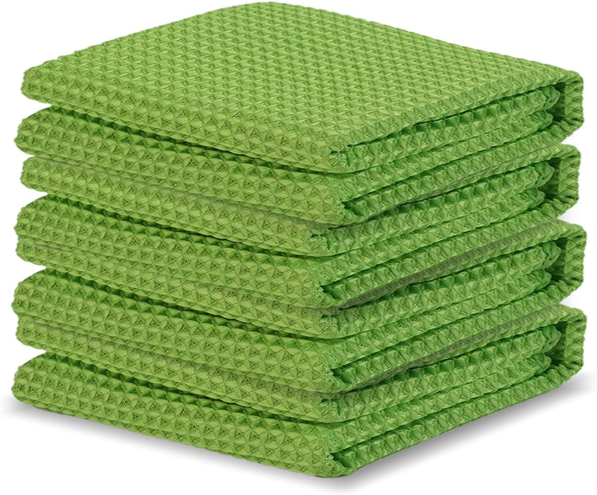 XINDELL Waffle Weave Microfiber Towel, 4Pack-16" X16" Premium Waffle Knit Detailing Towel, Cleaning Cloth for Car Windows Glass, No-Odor Streak-Free Ultra Absorbent Small Kitchen Cleaning Rags, Green