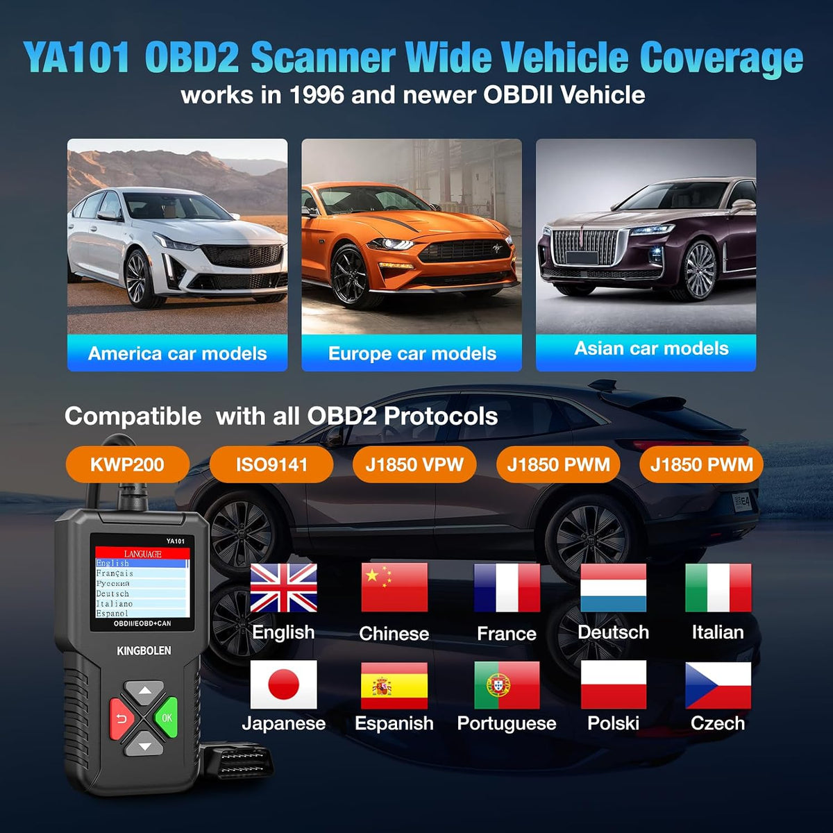 KINGBOLEN Full OBD2 Scanner Code Reader Engine Diagnostic Tool
