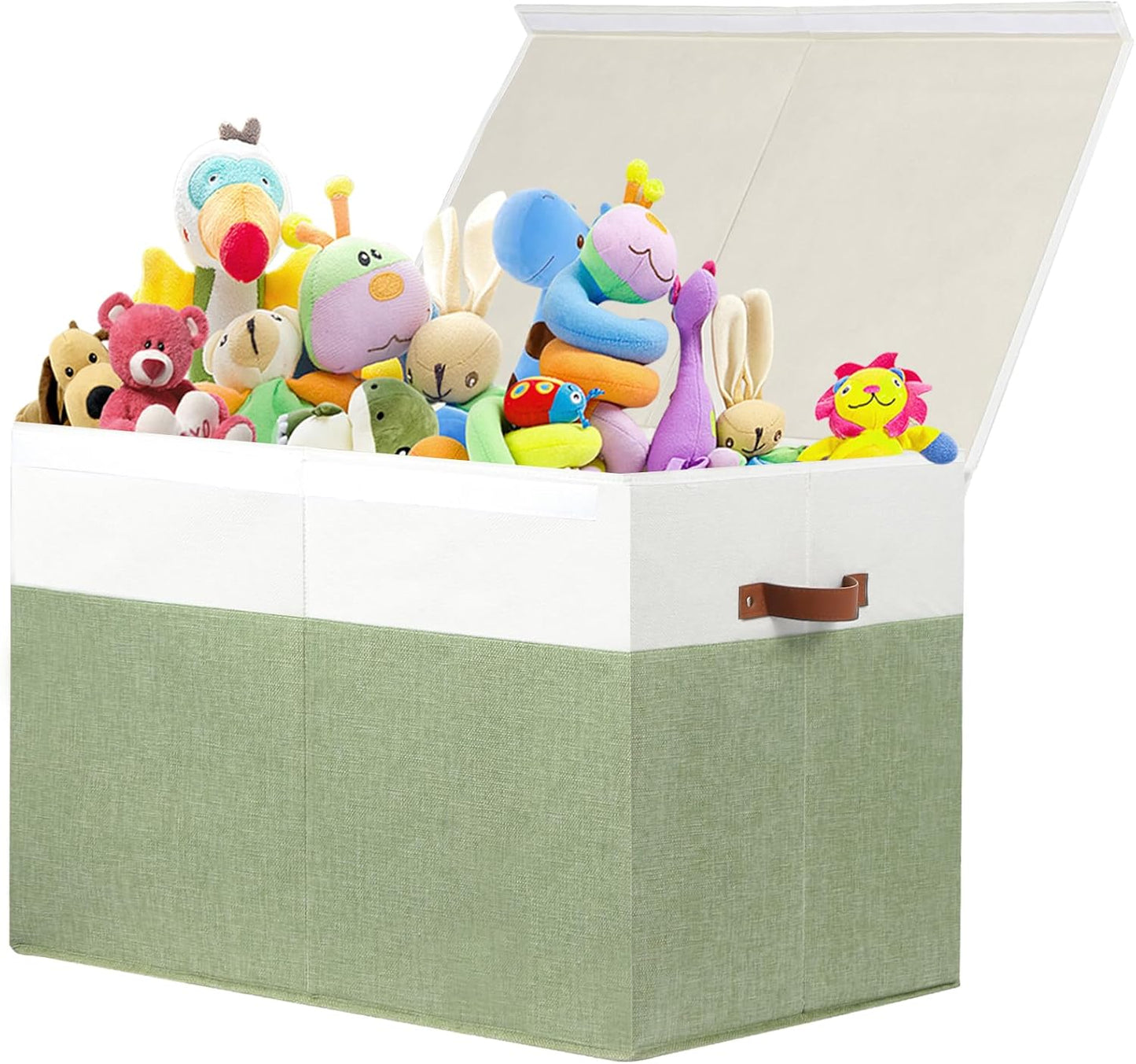 Gowee Large Toy Storage Box with Lid, Sturdy Toys Storage Chest Bin Organizer Basket with Dividers for Kids, Boys, Girls, Nursery, Closet, Bedroom, Playroom 25"x13" x16" (Beige and White)