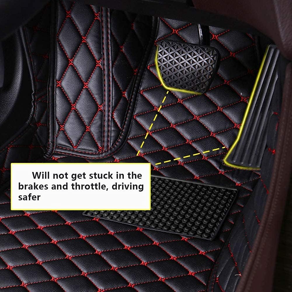 Custom Fit Car Floor Mats - Full Coverage Automotive Leather Floor Liners for Most Vehicles by MingyunSM (Black & Red)