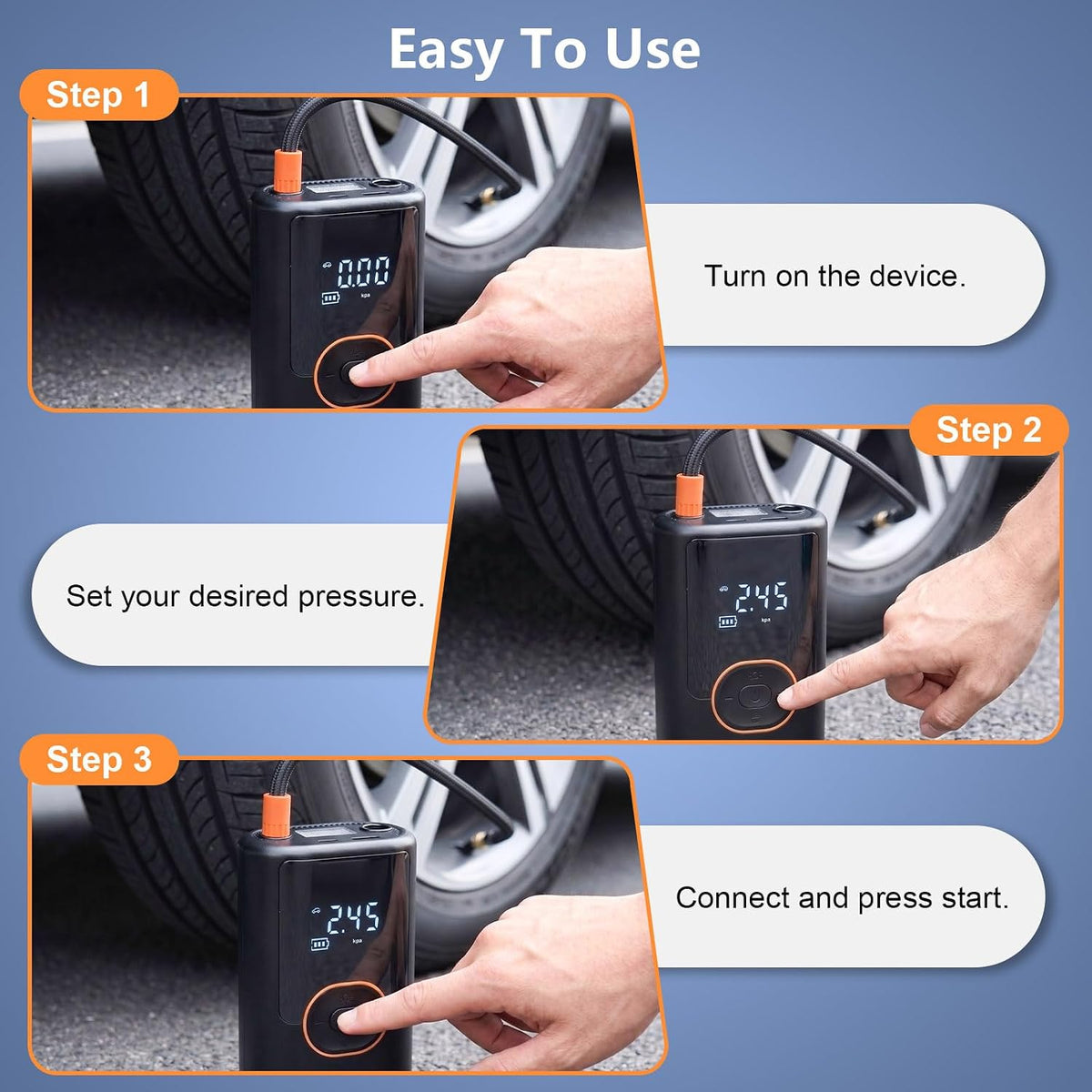 Portable 150PSI Cordless Tire Inflator, Auto Shut-Off Digital Gauge for Car