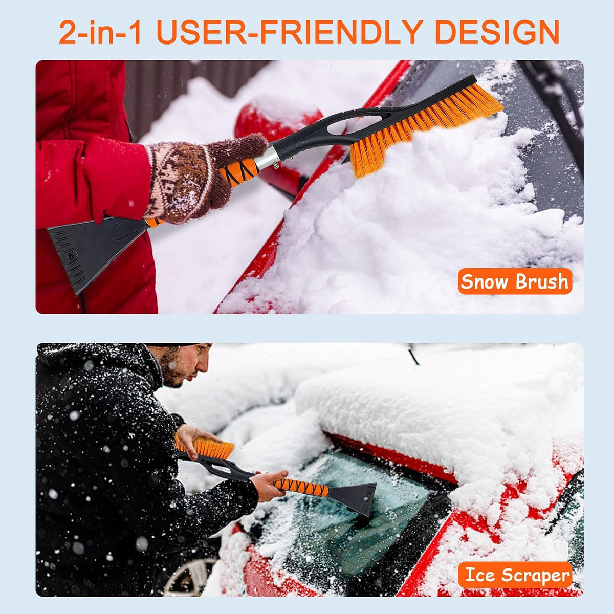 27" Detachable Aluminum Snow Brush & Ice Scraper for Car Windshield - Ergonomic Foam Grip, Suitable for Cars, Trucks, SUV Windshields & Windows, Winter Car Essential Tool
