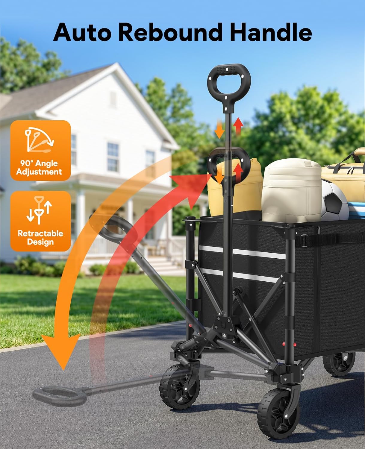 Raynesys 3 in 1 Collapsible Wagon Converts to Bench, 220lbs Foldable Wagon Cart with Wheels, 120L Shopping Cart for Groceries Folding Utility Wagon for Beach, Garden, Camping, Sport, Black