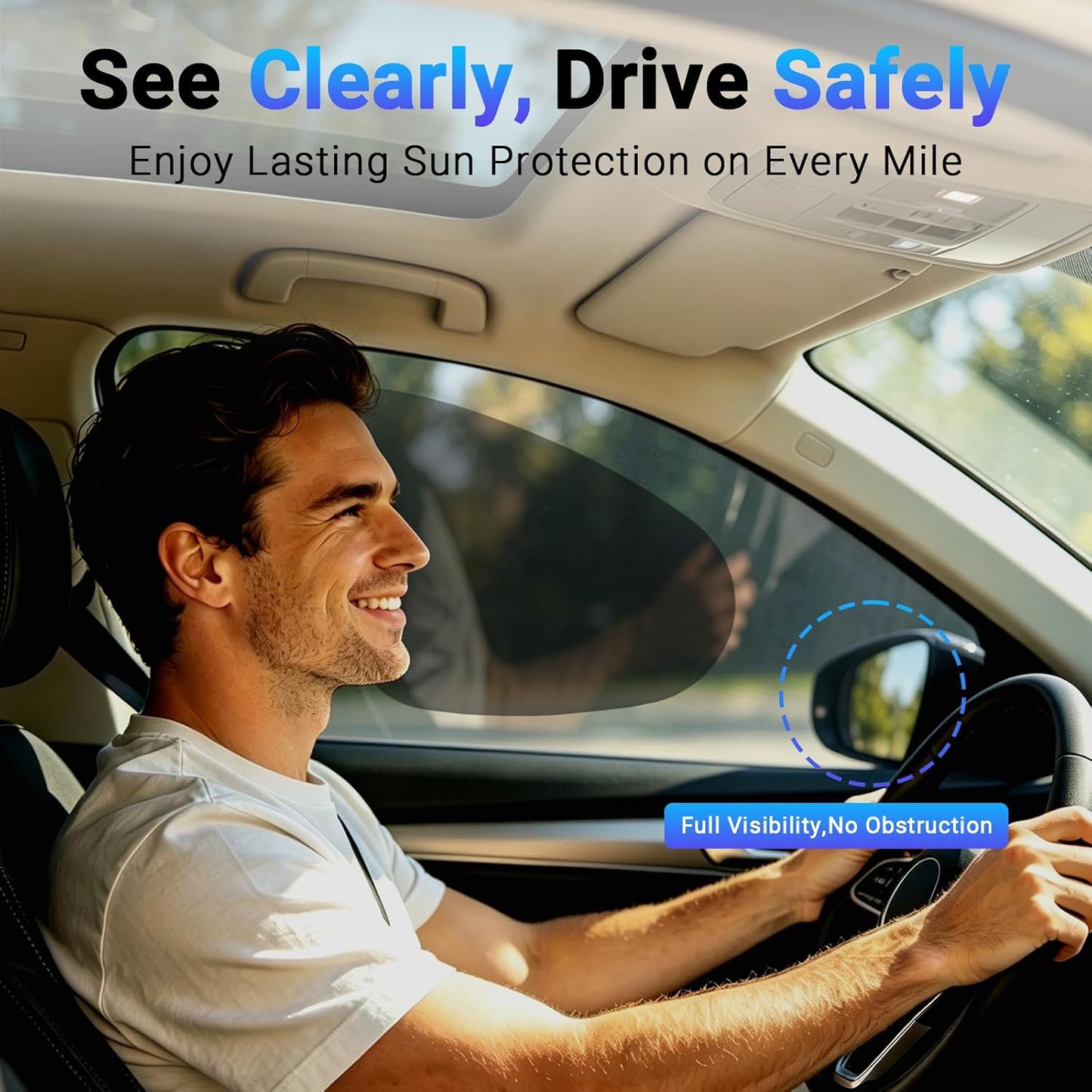 Car Window Shade Static Cling, Roll Windows Down for Driver, 2 Pack | Car Window Covers with 99% UV Block | No Glue No Residue |Driver Protection, Car Shades for Side Windows, Fit for Most Cars