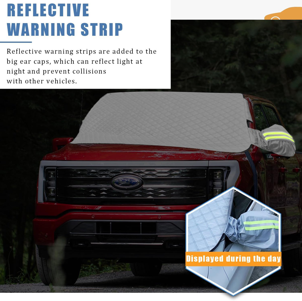 Car Windshield Snow Ice Cover with Side Mirror and Hook,Magnetic Windshield Cover for Ice and Snow,Car Windshield Sun Shade Foldable,Fit for Large SUV/Pickup/Truck/MPV(Silver-65 x49)