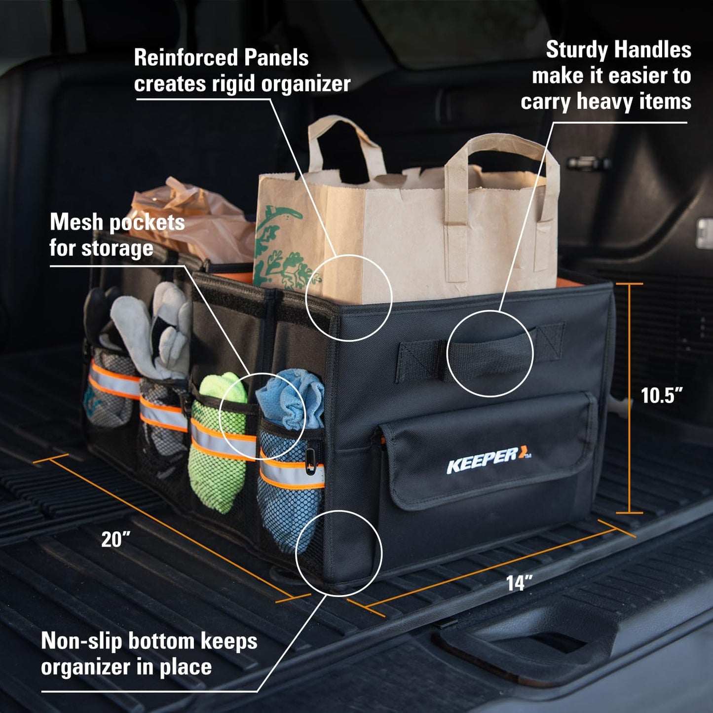 KEEPER Standard Trunk Organizer, 48L, Multi-Compartment Collapsible Car Organizers and Storage, Non-Slip Bottom, Suitable for SUV, Minivan, and Cars