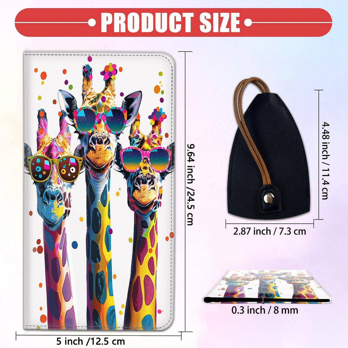 Car Registration Holder, Waterproof PU Leather Vehicle Card Document Glove Box Organizer, Women Interior Auto Accessories Case for Cards, Driver License Car Insurance Holder, Cool Giraffes Pattern