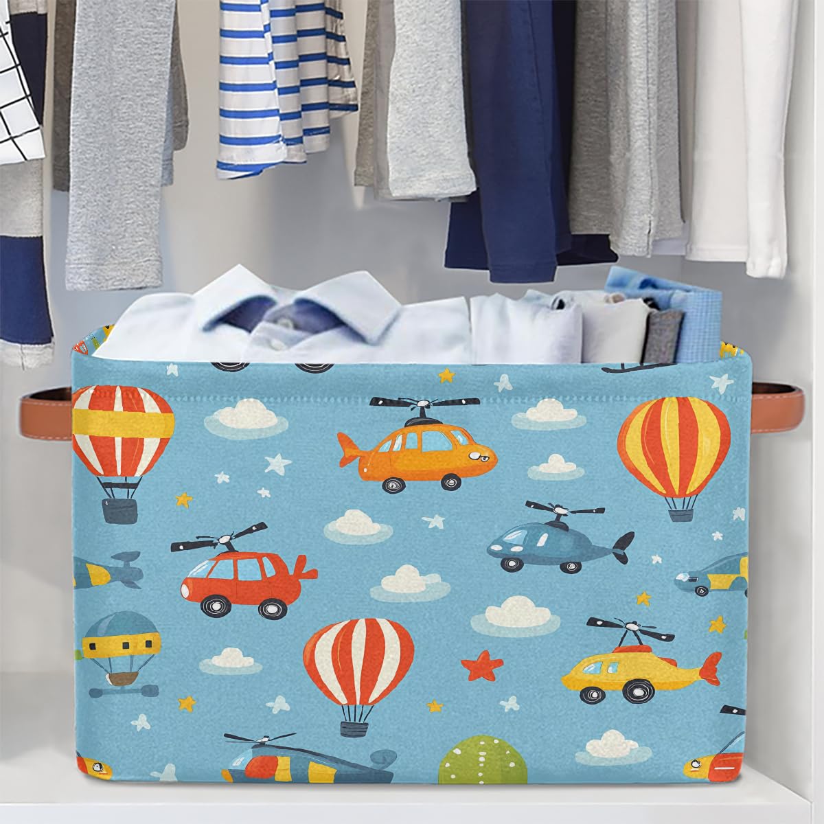 Cars Helicopters Storage Baskets for Organizing, Fabric Collapsible Storage Bins Box Cartoon Decorative Toy Organizer Baskets for Closet Shelves Gift Basket 1 Pc
